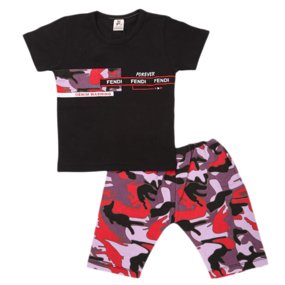 Boys 2 Pcs Suit Half Sleeves - Black, Kids, Boys Sets And Suits, Chase Value, Chase Value