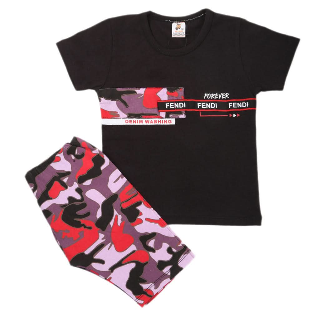 Boys 2 Pcs Suit Half Sleeves - Black, Kids, Boys Sets And Suits, Chase Value, Chase Value