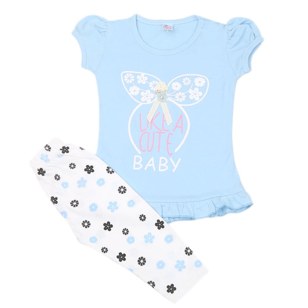 Girls Half Sleeves Suit - Blue, Kids, Girls Sets And Suits, Chase Value, Chase Value