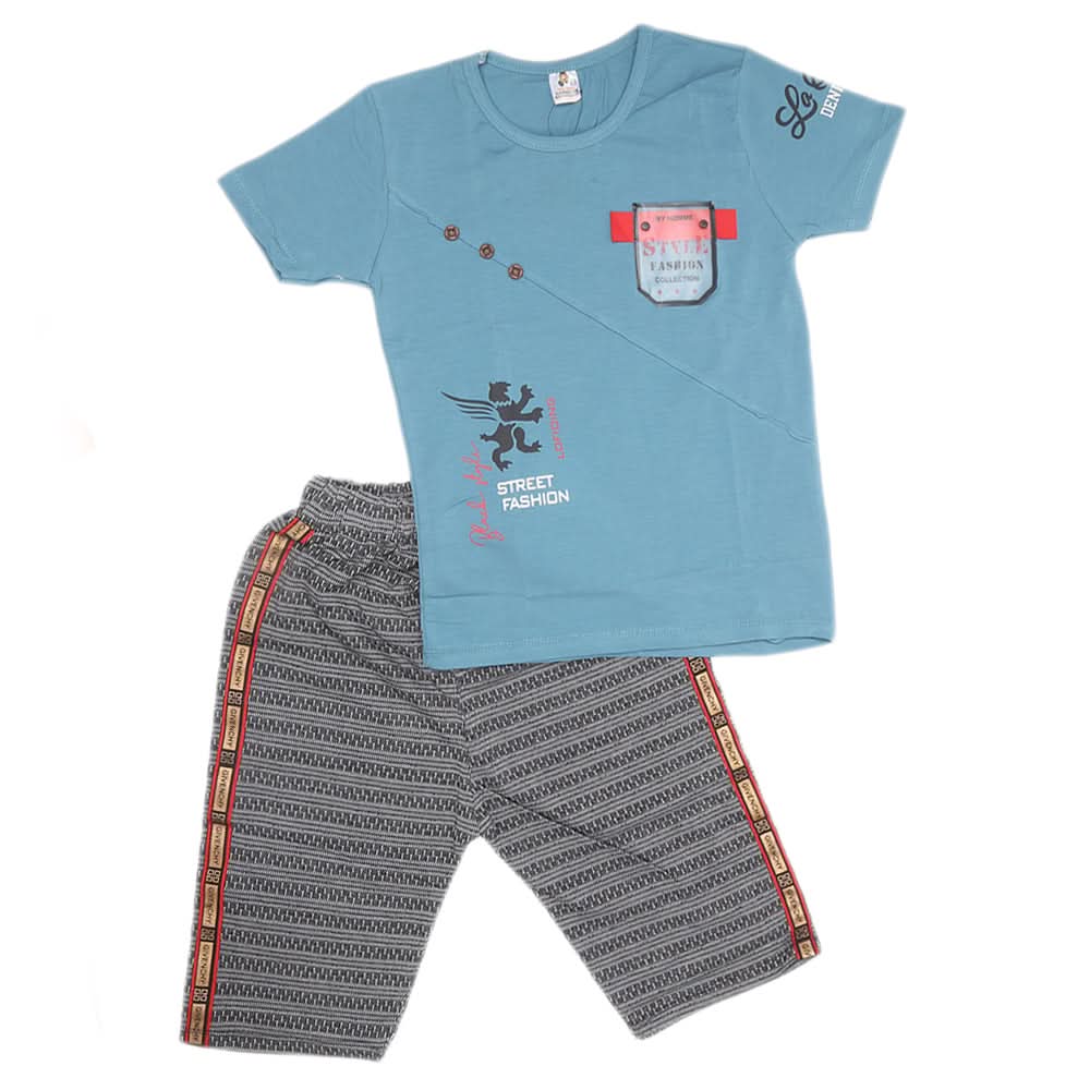 Boys Half Sleeves 2 Piece Suit - Steel Blue, Kids, Boys Sets And Suits, Chase Value, Chase Value