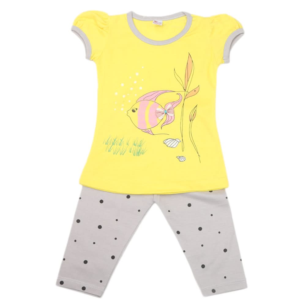 Girls Half Sleeves Suit - Yellow, Kids, Girls Sets And Suits, Chase Value, Chase Value