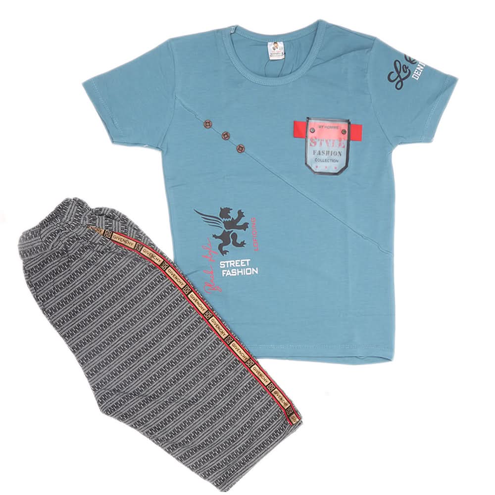 Boys Half Sleeves 2 Piece Suit - Steel Blue, Kids, Boys Sets And Suits, Chase Value, Chase Value