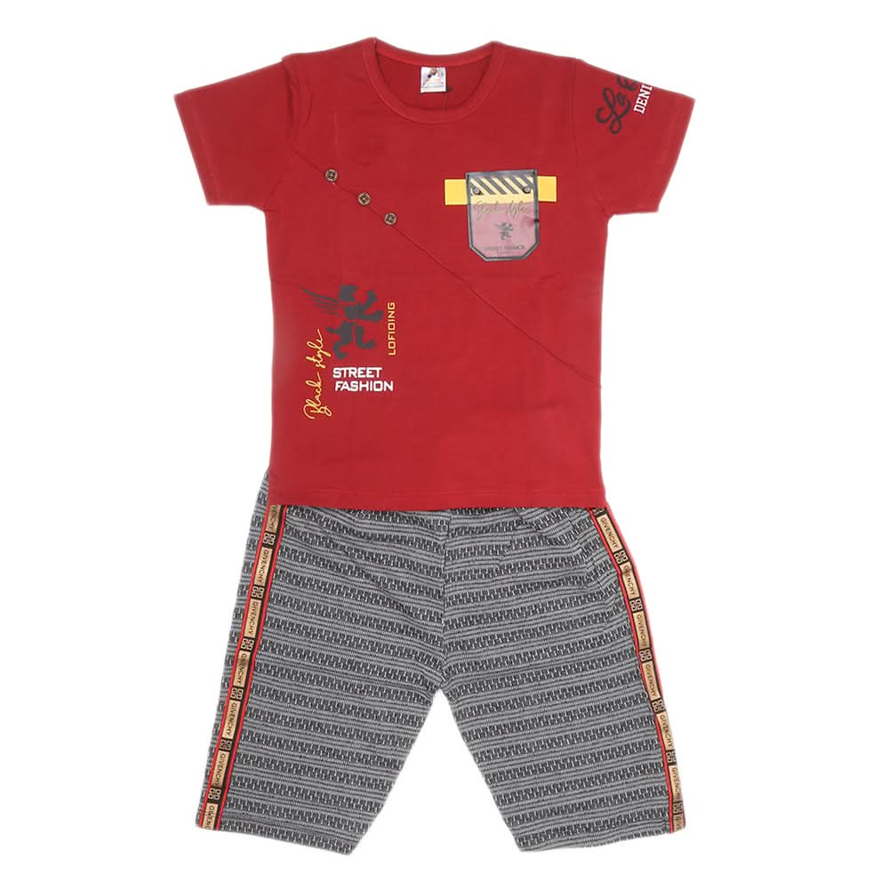 Boys Half Sleeves 2 Piece Suit - Maroon, Kids, Boys Sets And Suits, Chase Value, Chase Value