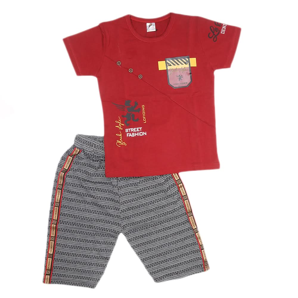 Boys Half Sleeves 2 Piece Suit - Maroon, Kids, Boys Sets And Suits, Chase Value, Chase Value