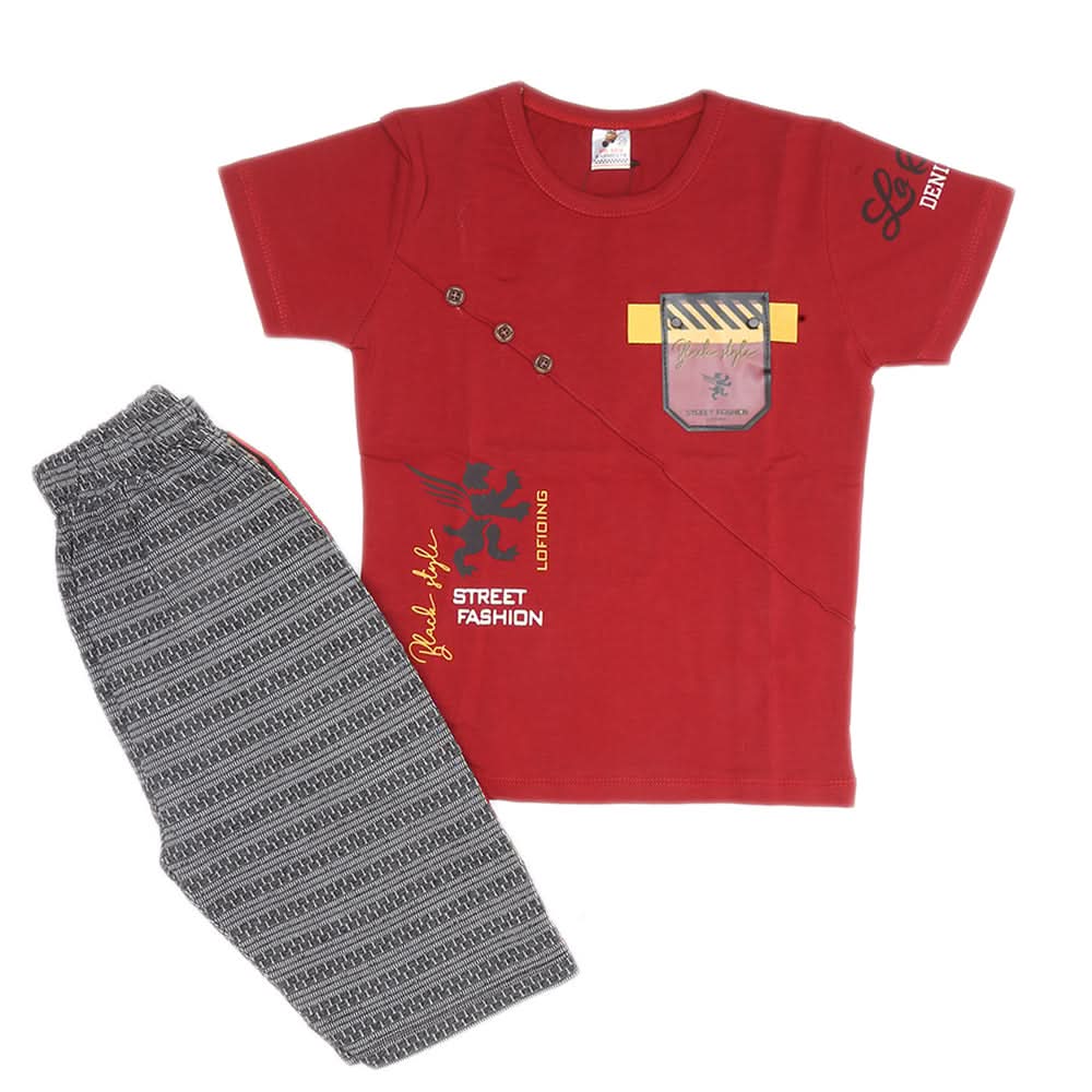 Boys Half Sleeves 2 Piece Suit - Maroon, Kids, Boys Sets And Suits, Chase Value, Chase Value