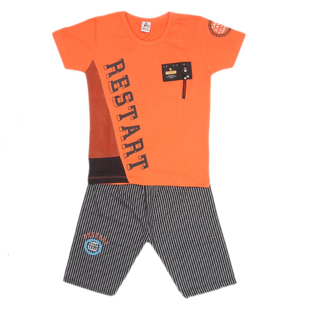 Boys Half Sleeves 2 Piece Suit - Orange, Kids, Boys Sets And Suits, Chase Value, Chase Value