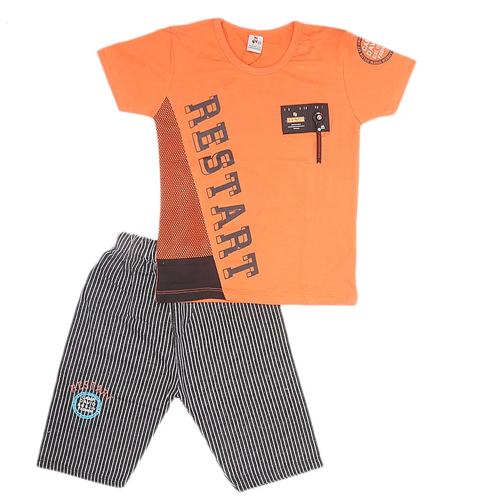 Boys Half Sleeves 2 Piece Suit - Orange, Kids, Boys Sets And Suits, Chase Value, Chase Value