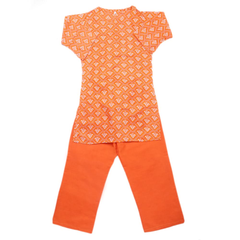 Girls Printed Shalwar Suit - Orange, Kids, Girls Sets And Suits, Chase Value, Chase Value
