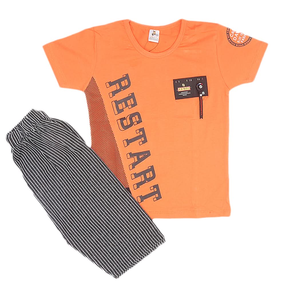 Boys Half Sleeves 2 Piece Suit - Orange, Kids, Boys Sets And Suits, Chase Value, Chase Value