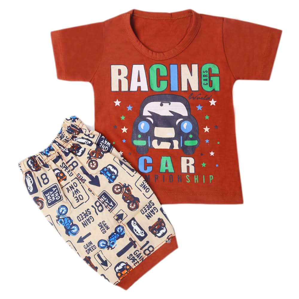 Boys Half Sleeves Short Suit - Dark Brown, Kids, Boys Sets And Suits, Chase Value, Chase Value