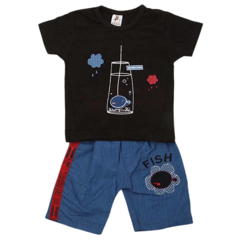 Boys 2 Pcs Suit Half Sleeves - Black, Kids, Boys Sets And Suits, Chase Value, Chase Value
