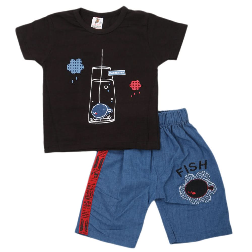 Boys 2 Pcs Suit Half Sleeves - Black, Kids, Boys Sets And Suits, Chase Value, Chase Value