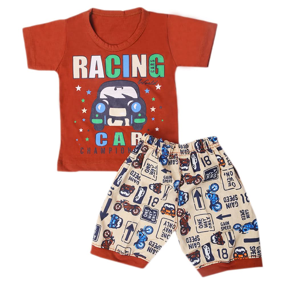 Boys Half Sleeves Short Suit - Dark Brown, Kids, Boys Sets And Suits, Chase Value, Chase Value