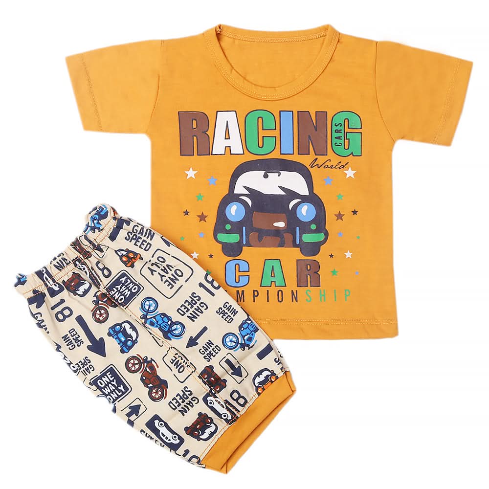 Boys Half Sleeves Short Suit - Mustard, Kids, Boys Sets And Suits, Chase Value, Chase Value