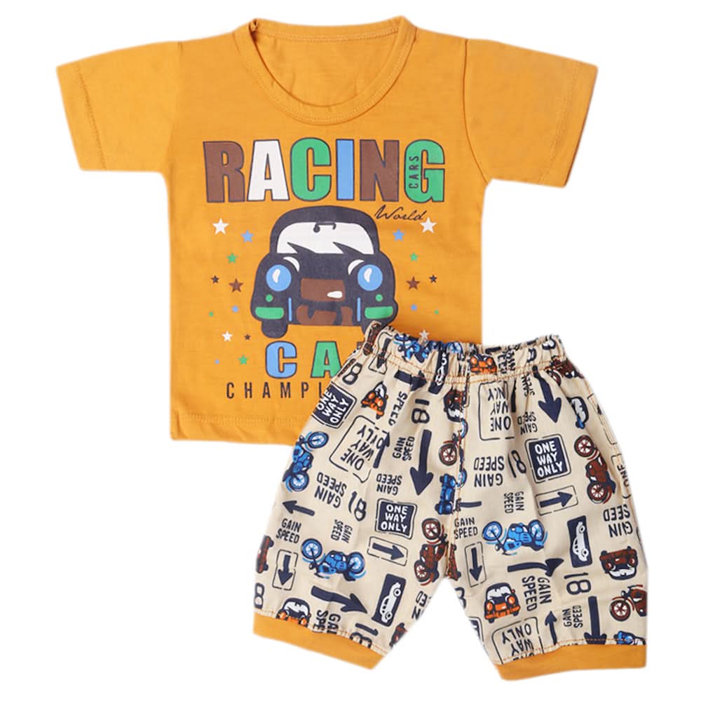 Boys Half Sleeves Short Suit - Mustard, Kids, Boys Sets And Suits, Chase Value, Chase Value