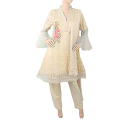 Women's Fancy Net 03 Pcs Suit - Beige, Women, Shalwar Suits, Chase Value, Chase Value