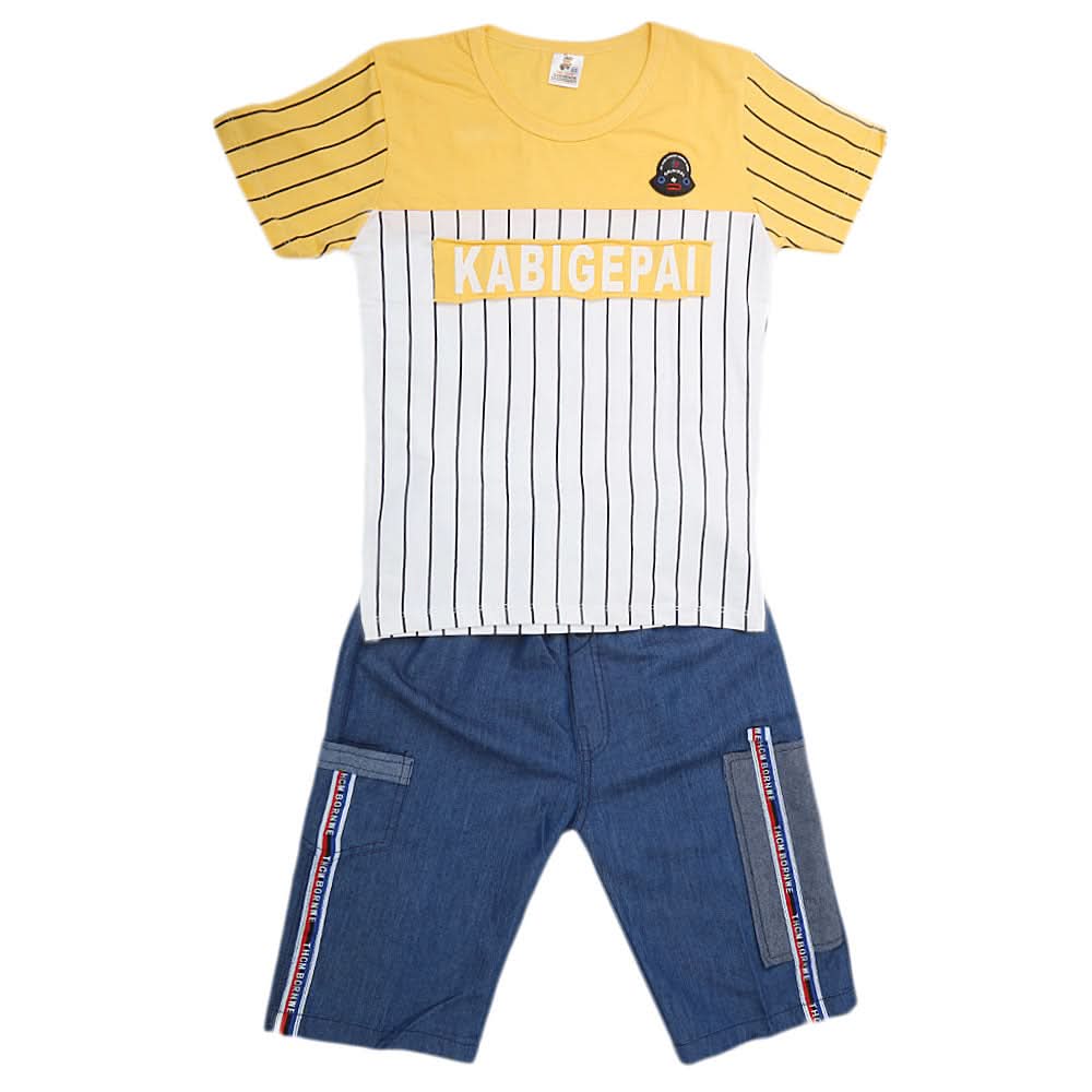 Boys 2 Pcs Suit Half Sleeves - Yellow, Kids, New Born Boys Sets And Suits, Chase Value, Chase Value