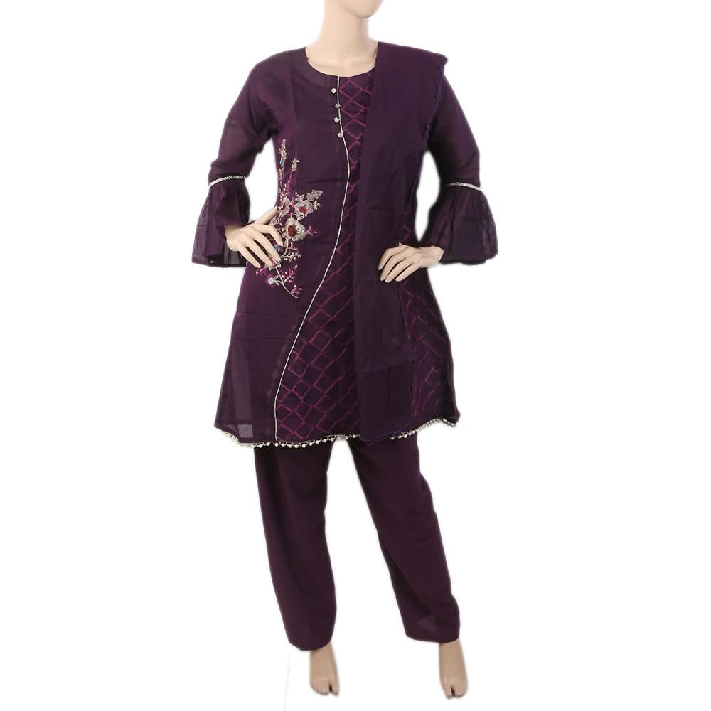 Women's Embroidered Fancy 03 Pcs Suit - Purple, Women, Shalwar Suits, Chase Value, Chase Value