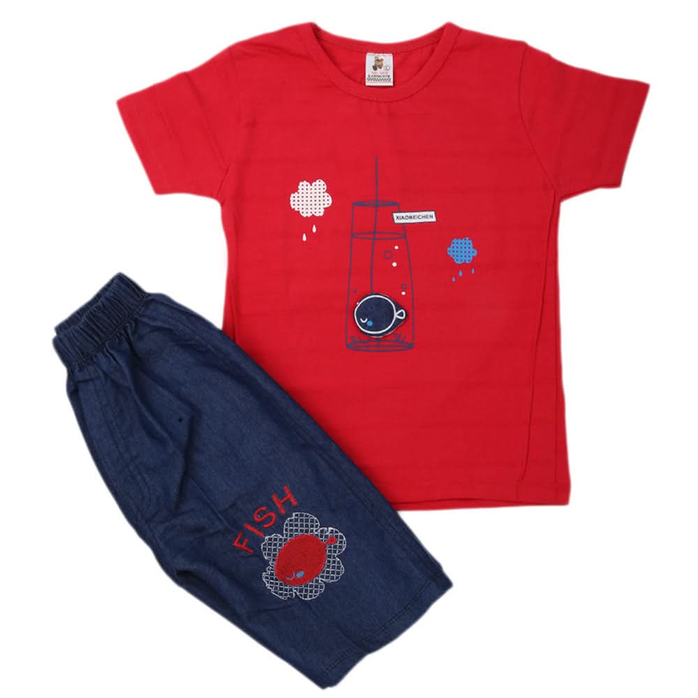 Boys 2 Pcs Suit Half Sleeves - Red, Kids, Boys Sets And Suits, Chase Value, Chase Value
