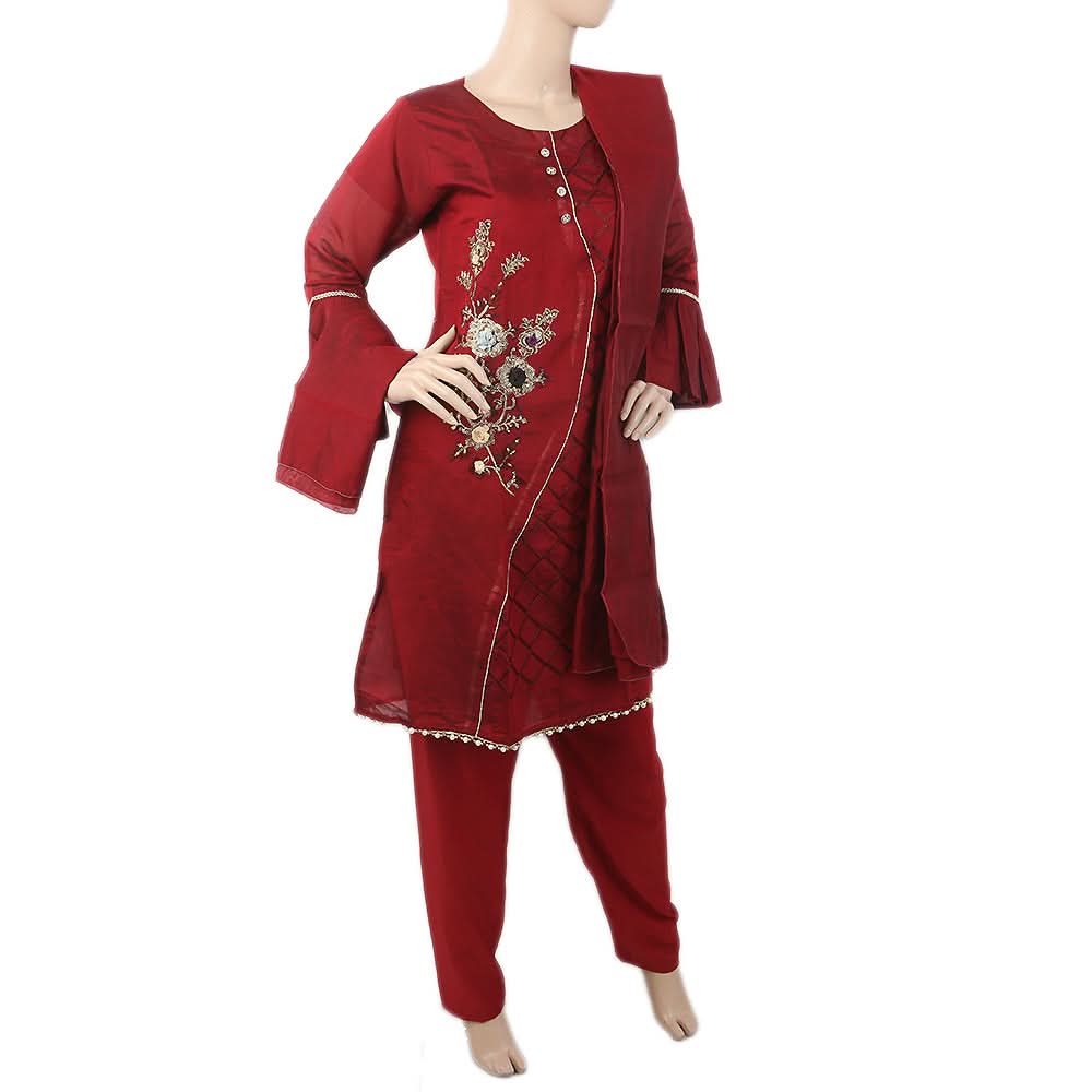 Women's Embroidered Fancy 03 Pcs Suit - Maroon, Women, Shalwar Suits, Chase Value, Chase Value