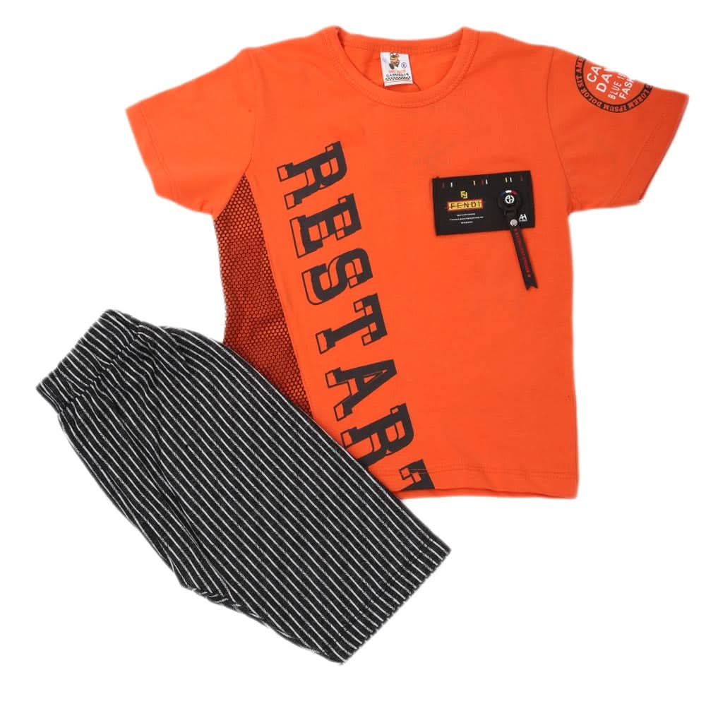 Boys 2 Pcs Suit Half Sleeves - Orange, Kids, Boys Sets And Suits, Chase Value, Chase Value