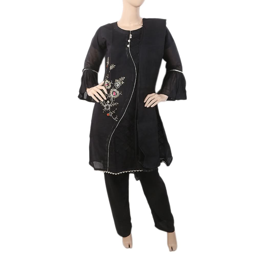 Women's Embroidered Fancy 03 Pcs Suit - Black, Women, Shalwar Suits, Chase Value, Chase Value