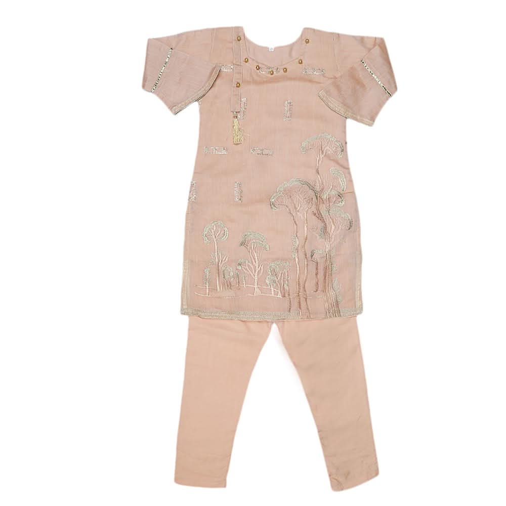 Girls Embroidered Fancy Suit 3 Pcs - Peach, Kids, Girls Sets And Suits, Chase Value, Chase Value