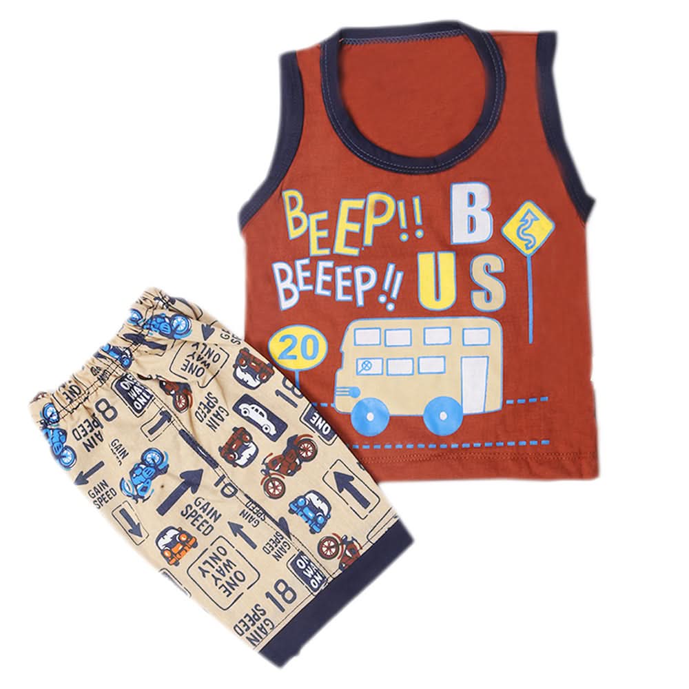 Boys Half Sleeves Sando Suit - Dark Brown, Kids, Boys Sets And Suits, Chase Value, Chase Value