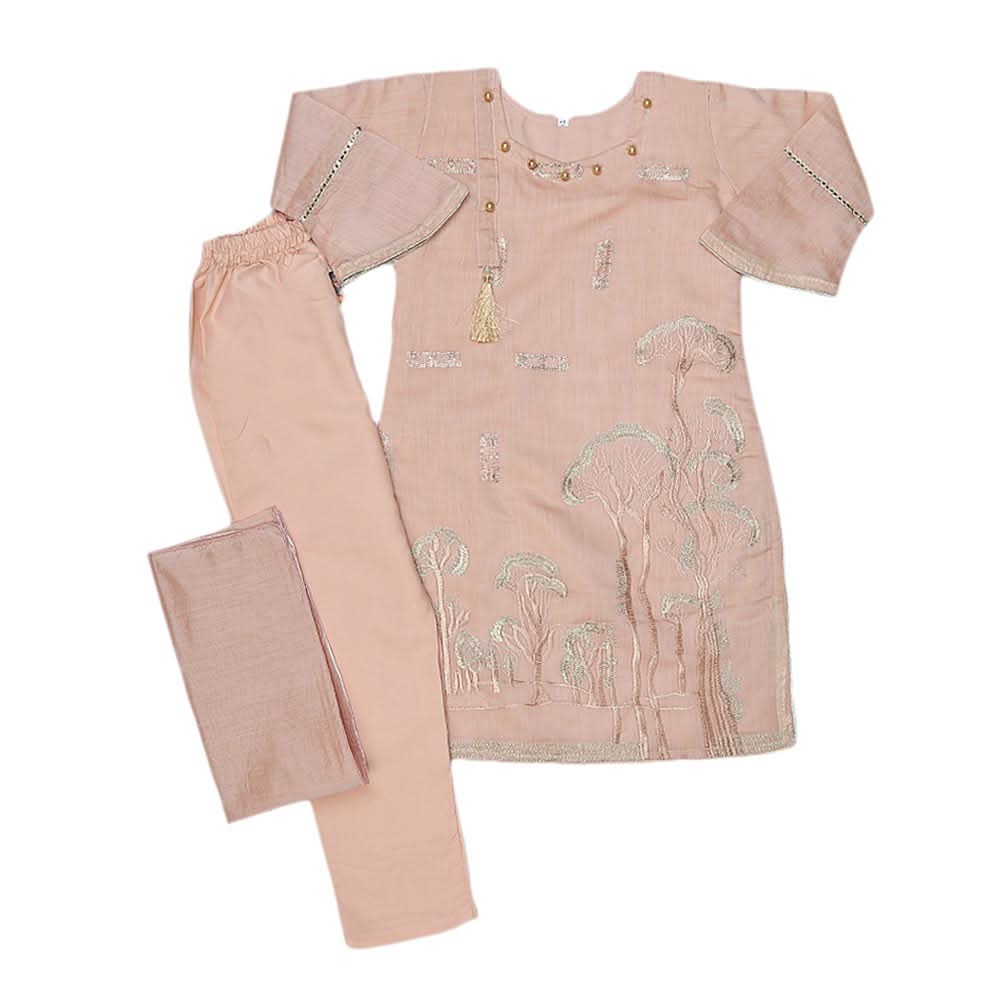 Girls Embroidered Fancy Suit 3 Pcs - Peach, Kids, Girls Sets And Suits, Chase Value, Chase Value