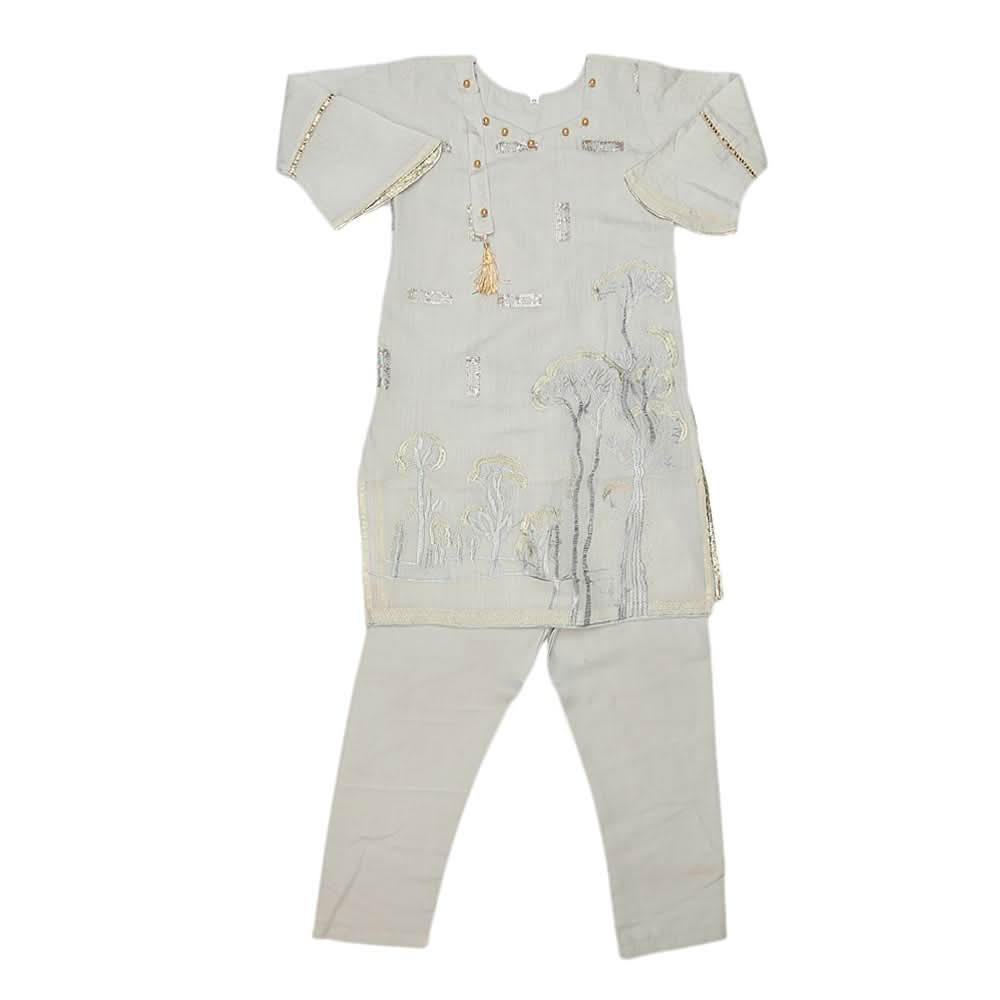 Girls Embroidered Fancy Suit 3 Pcs - Grey, Kids, Girls Sets And Suits, Chase Value, Chase Value