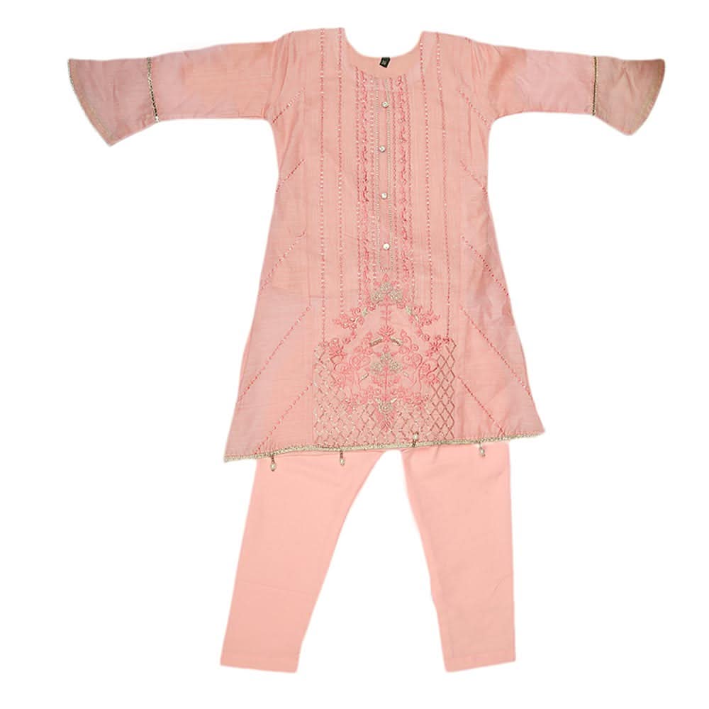 Girls Embroidered Fancy Suit 3 Pcs - Pink, Kids, Girls Sets And Suits, Chase Value, Chase Value