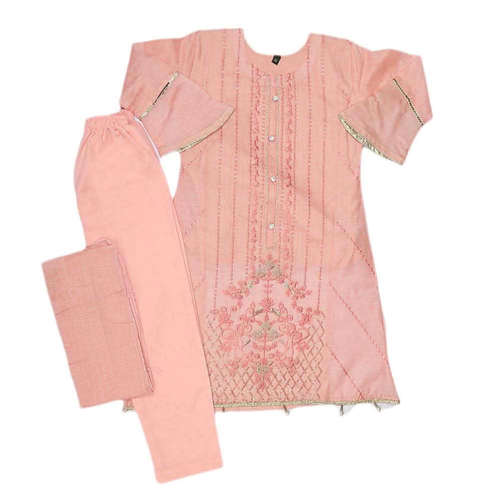 Girls Embroidered Fancy Suit 3 Pcs - Pink, Kids, Girls Sets And Suits, Chase Value, Chase Value
