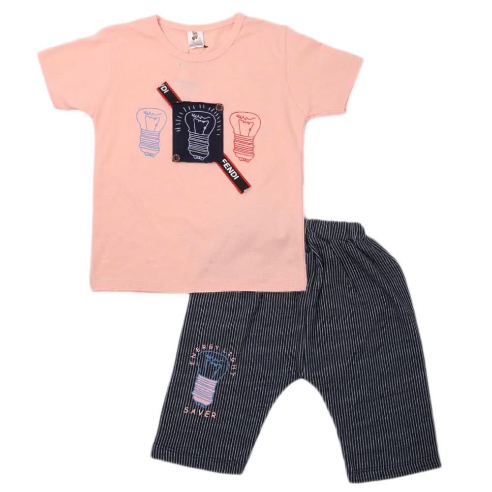 Boys Half Sleeves 2 Piece Suit - Peach, Kids, Boys Sets And Suits, Chase Value, Chase Value