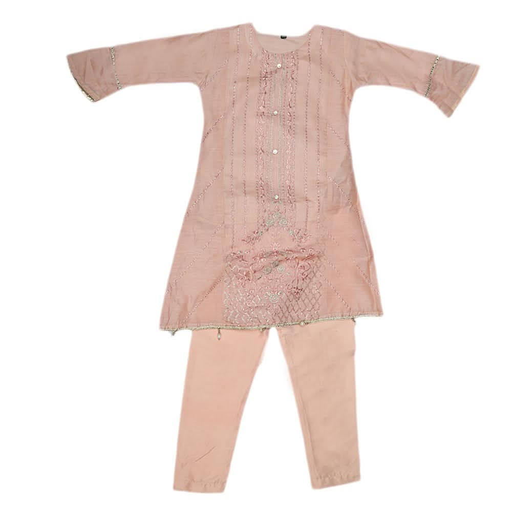 Girls Embroidered Fancy Suit 3 Pcs - Peach, Kids, Girls Sets And Suits, Chase Value, Chase Value