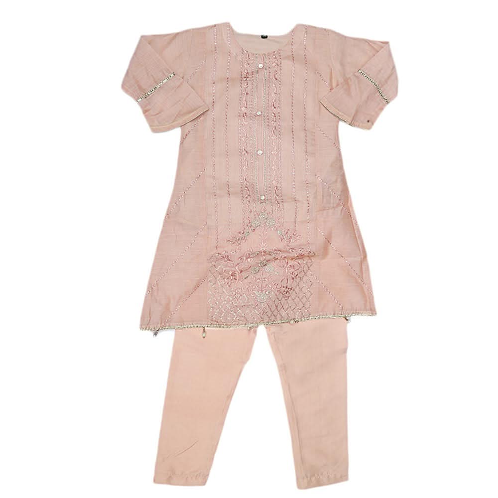 Girls Embroidered Fancy Suit 3 Pcs - Peach, Kids, Girls Sets And Suits, Chase Value, Chase Value