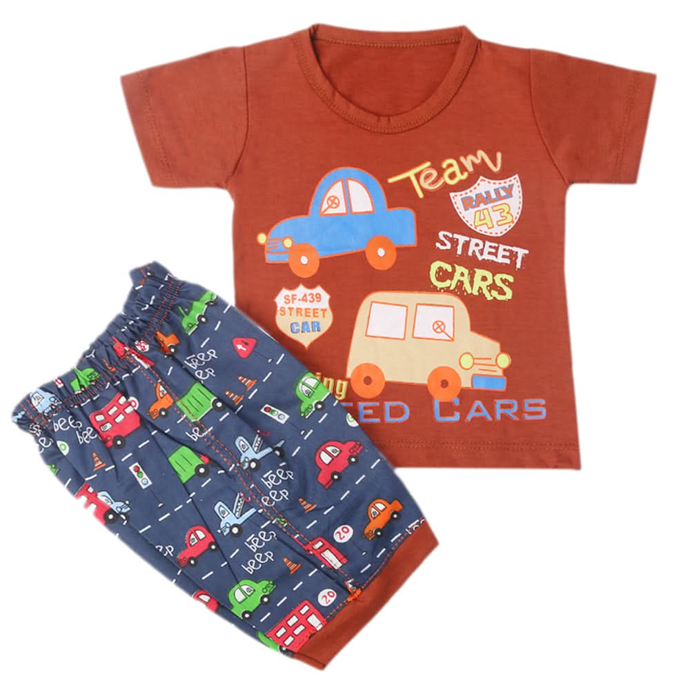 Boys Half Sleeves Short Suit - Dark Brown, Kids, Boys Sets And Suits, Chase Value, Chase Value