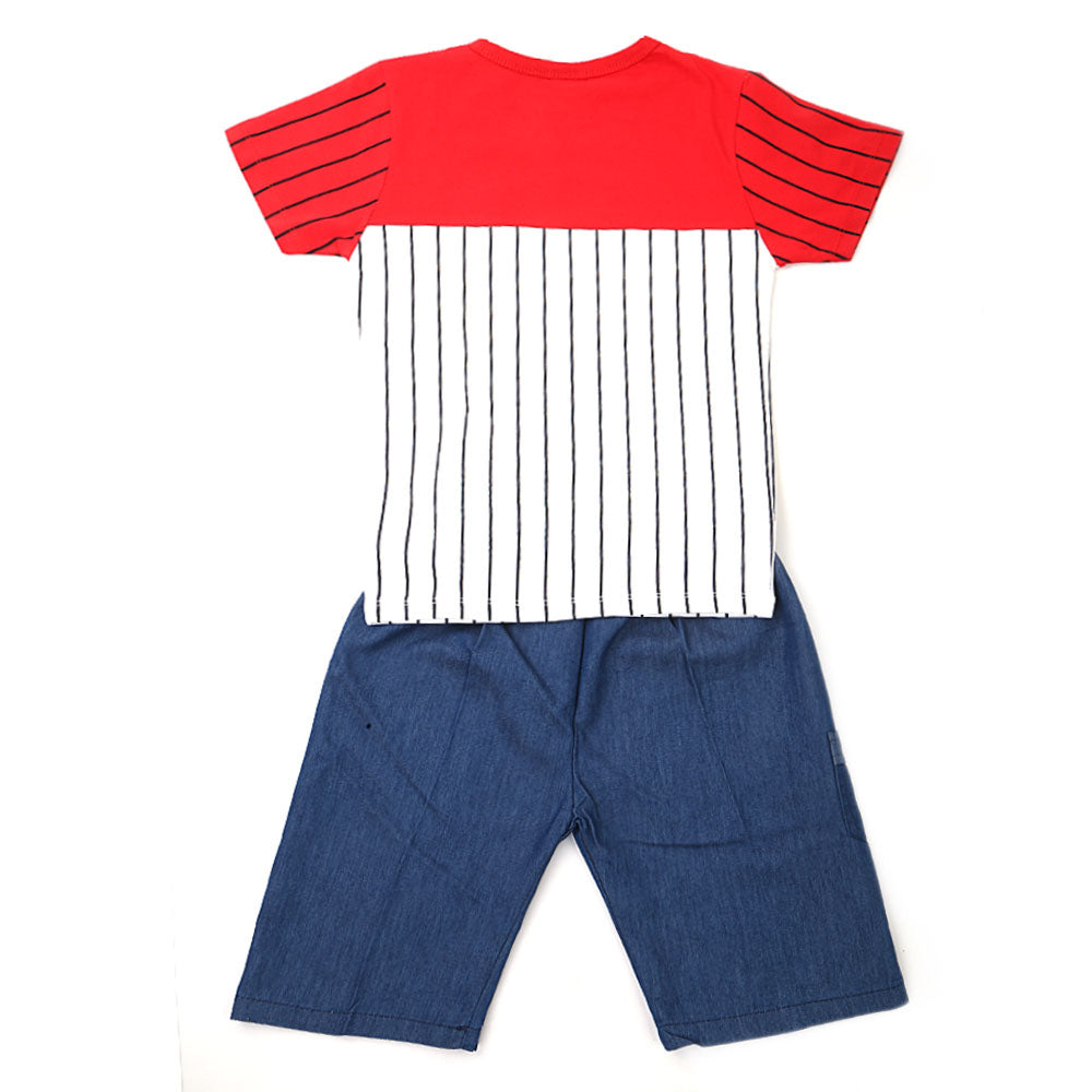 Boys 2 Pcs Suit Half Sleeves - Red, Kids, New Born Boys Sets And Suits, Chase Value, Chase Value