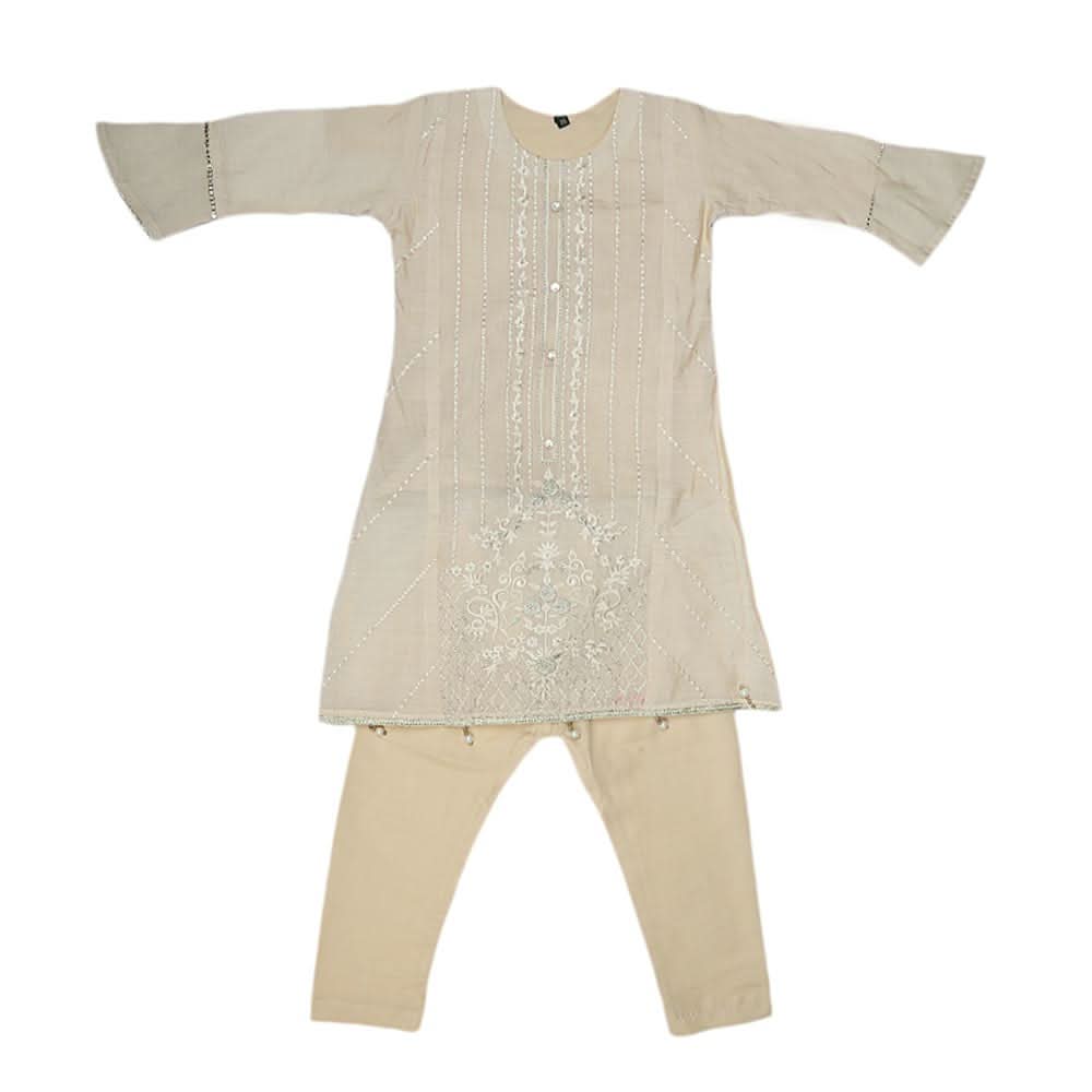 Girls Embroidered Fancy Suit 3 Pcs - Beige, Kids, Girls Sets And Suits, Chase Value, Chase Value