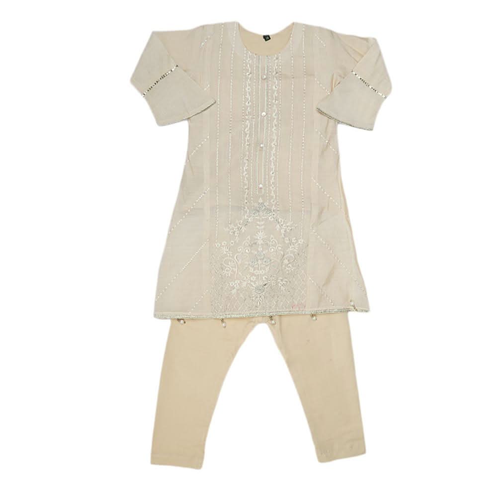 Girls Embroidered Fancy Suit 3 Pcs - Beige, Kids, Girls Sets And Suits, Chase Value, Chase Value