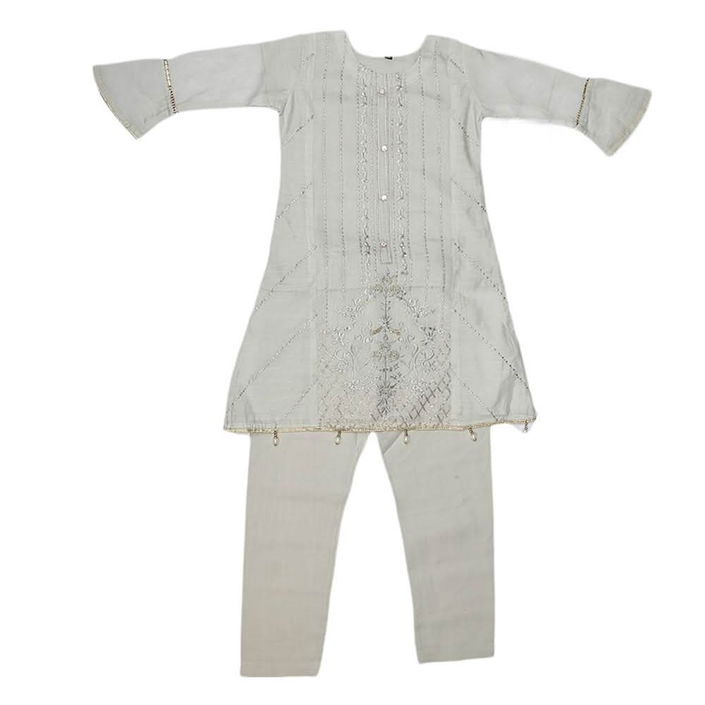 Girls Embroidered Fancy Suit 3 Pcs - Grey, Kids, Girls Sets And Suits, Chase Value, Chase Value