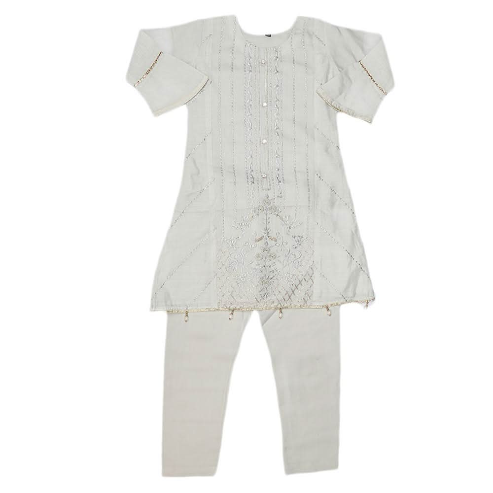 Girls Embroidered Fancy Suit 3 Pcs - Grey, Kids, Girls Sets And Suits, Chase Value, Chase Value