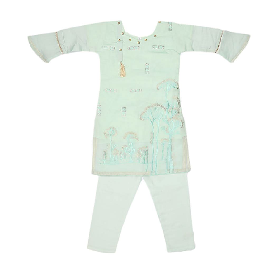Girls Embroidered Fancy Suit 3 Pcs - Light Green, Kids, Girls Sets And Suits, Chase Value, Chase Value