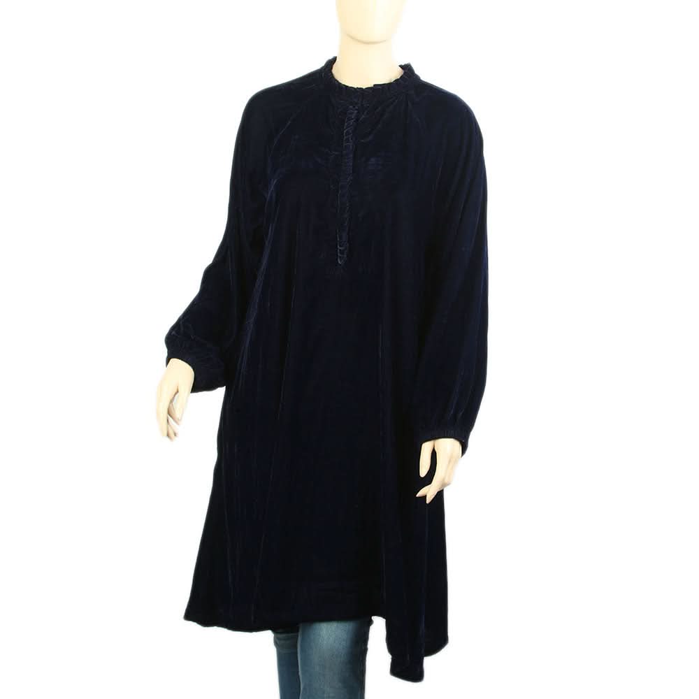 Women's Velvet Fancy Kurti - Navy Blue, Women Ready Kurtis, Chase Value, Chase Value