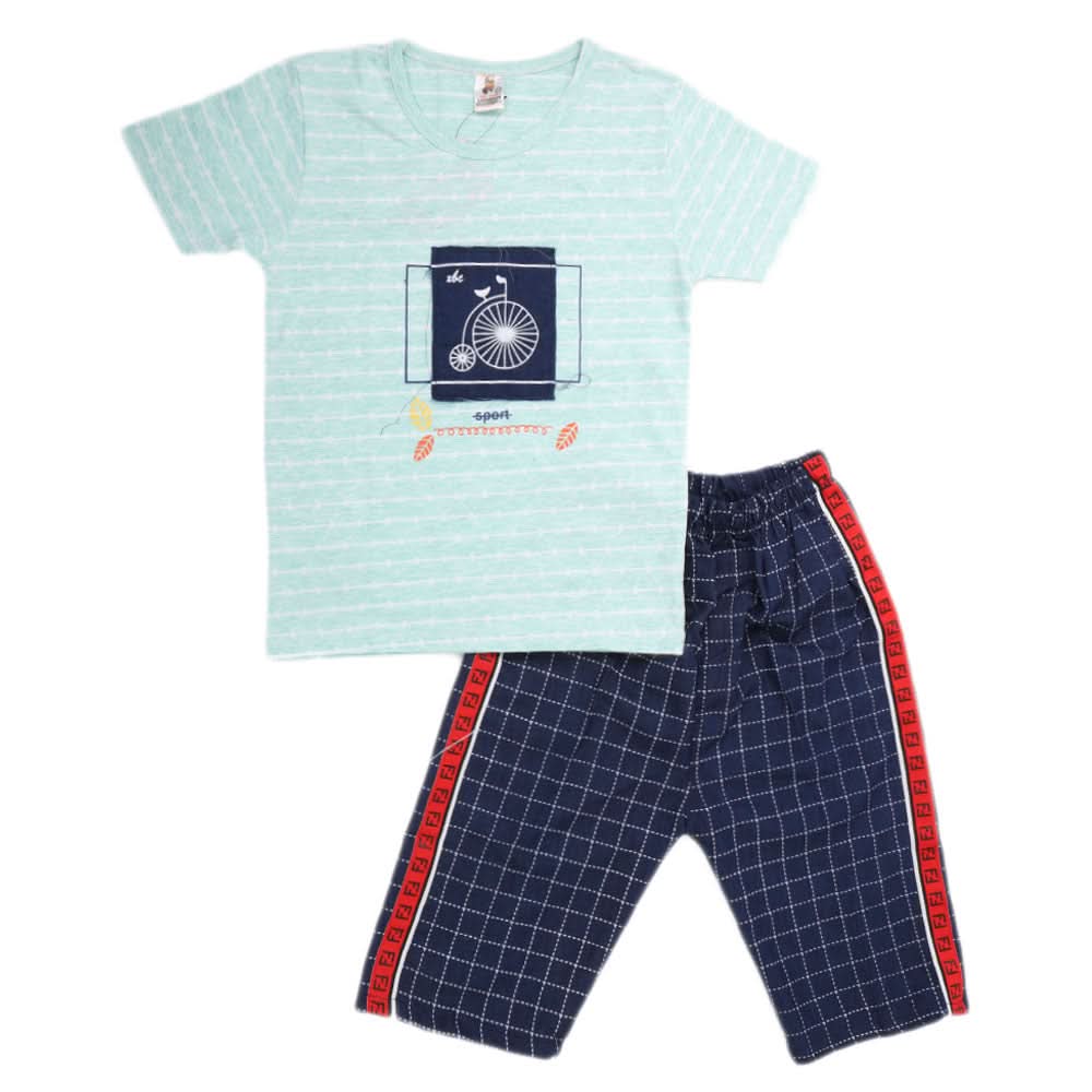 Boys Half Sleeves 2 Piece Suit - Cyan, Kids, Boys Sets And Suits, Chase Value, Chase Value
