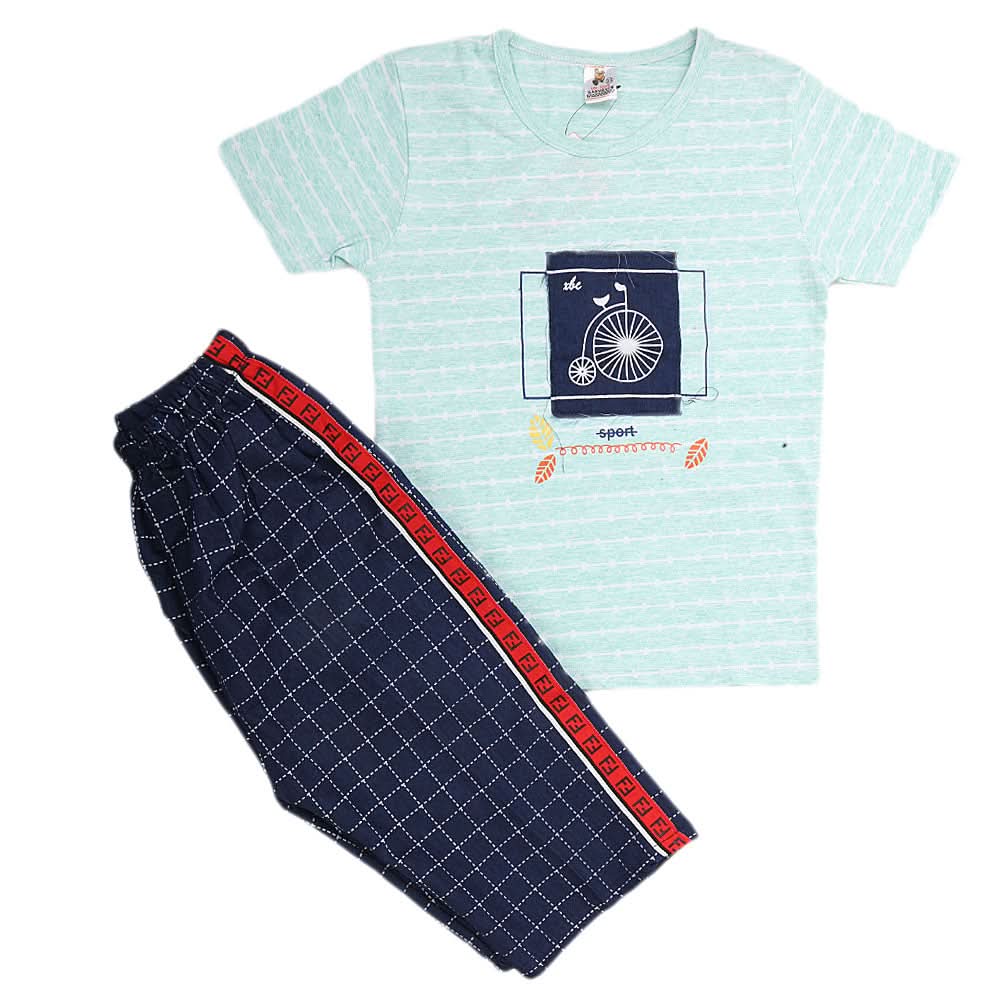 Boys Half Sleeves 2 Piece Suit - Cyan, Kids, Boys Sets And Suits, Chase Value, Chase Value