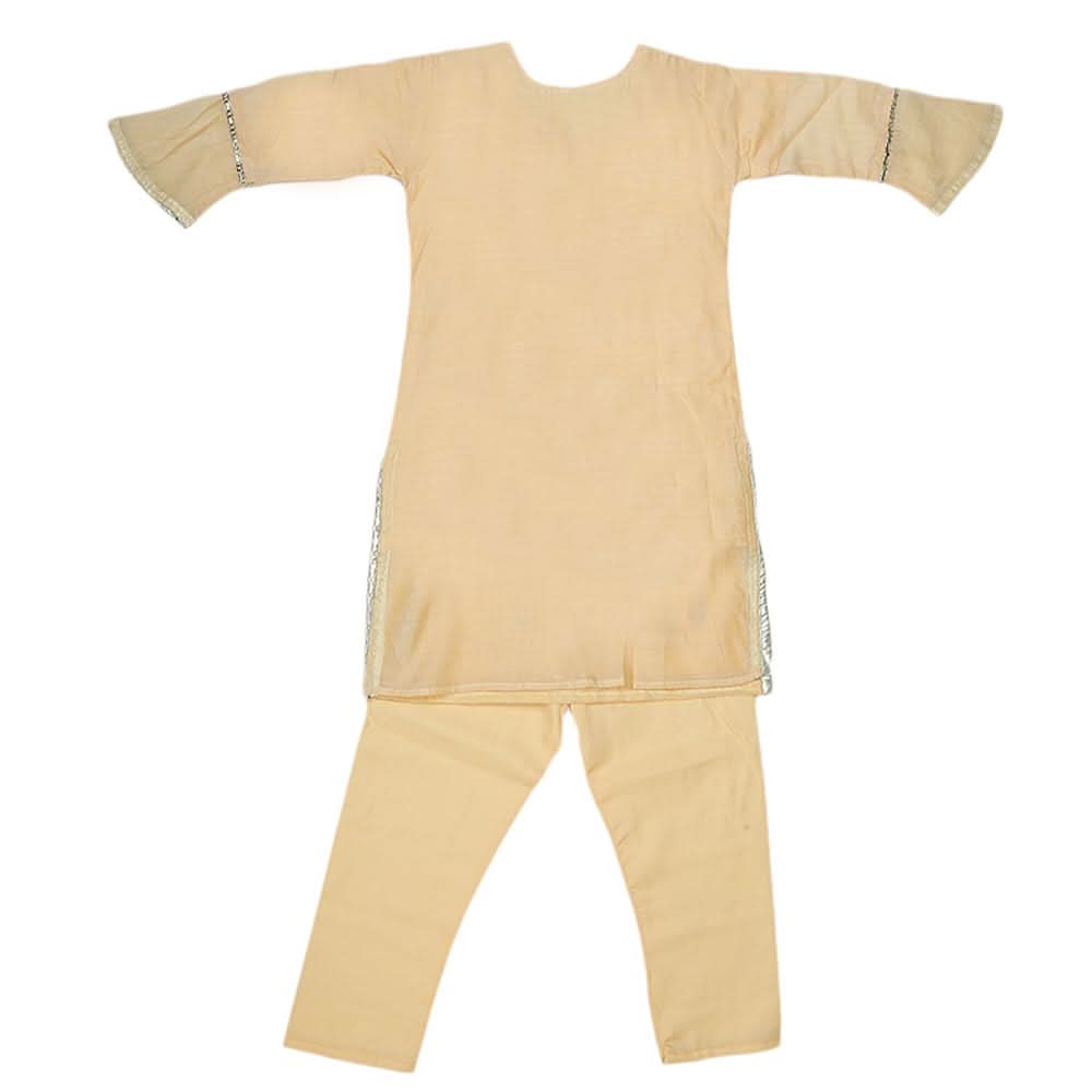 Girls Embroidered Fancy Suit 3 Pcs - Golden, Kids, Girls Sets And Suits, Chase Value, Chase Value