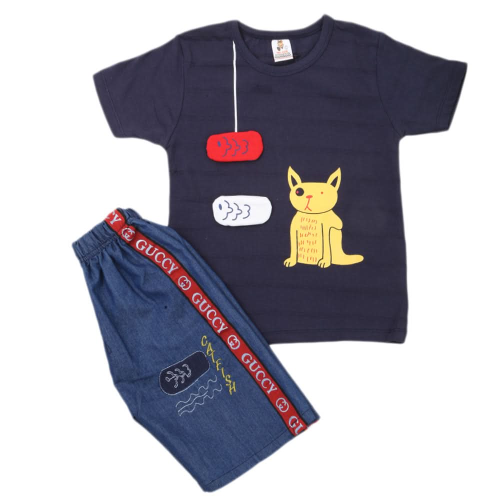 Boys 2 Pcs Suit Half Sleeves - Navy Blue, Kids, Boys Sets And Suits, Chase Value, Chase Value