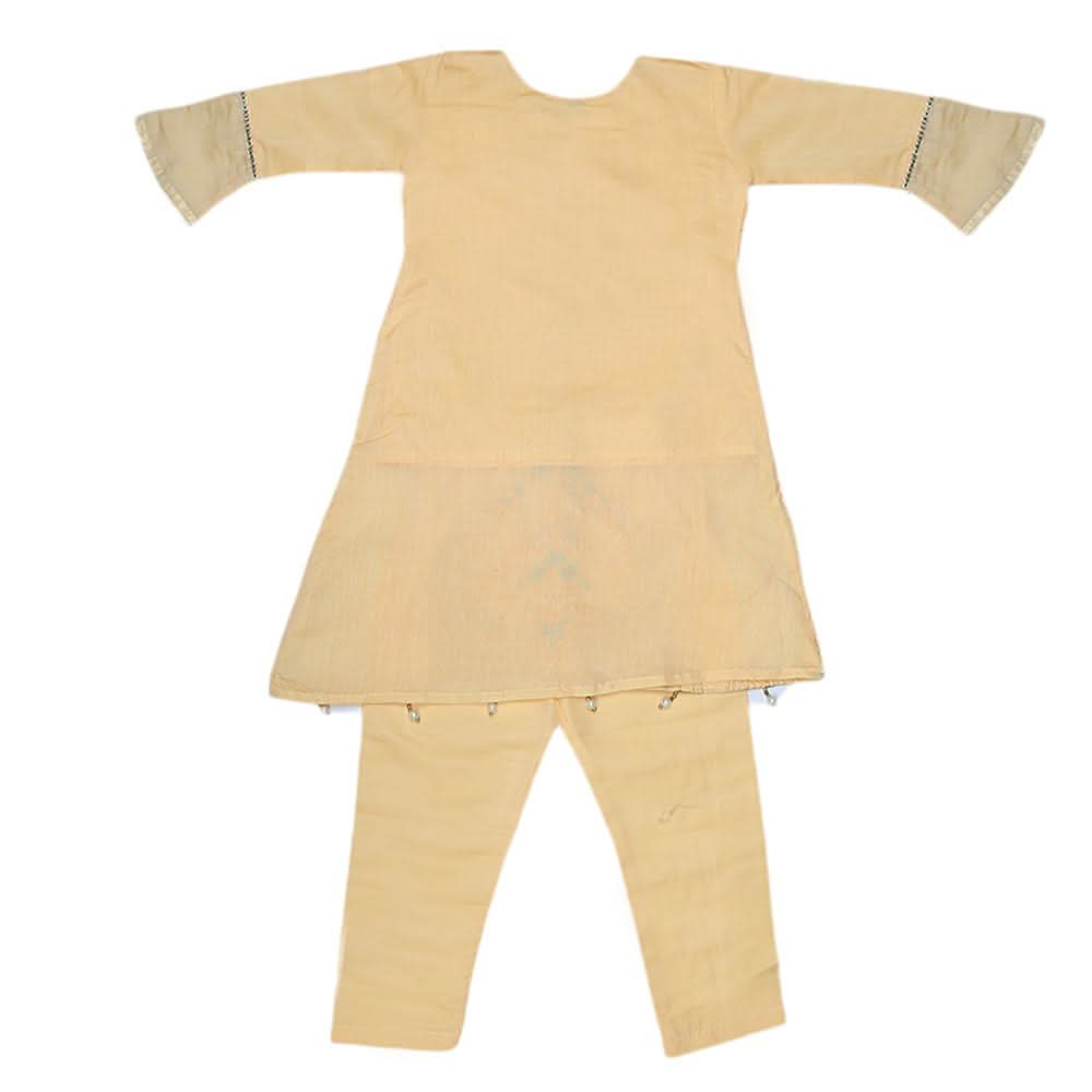 Girls Embroidered Fancy Suit 3 Pcs - Golden, Kids, Girls Sets And Suits, Chase Value, Chase Value