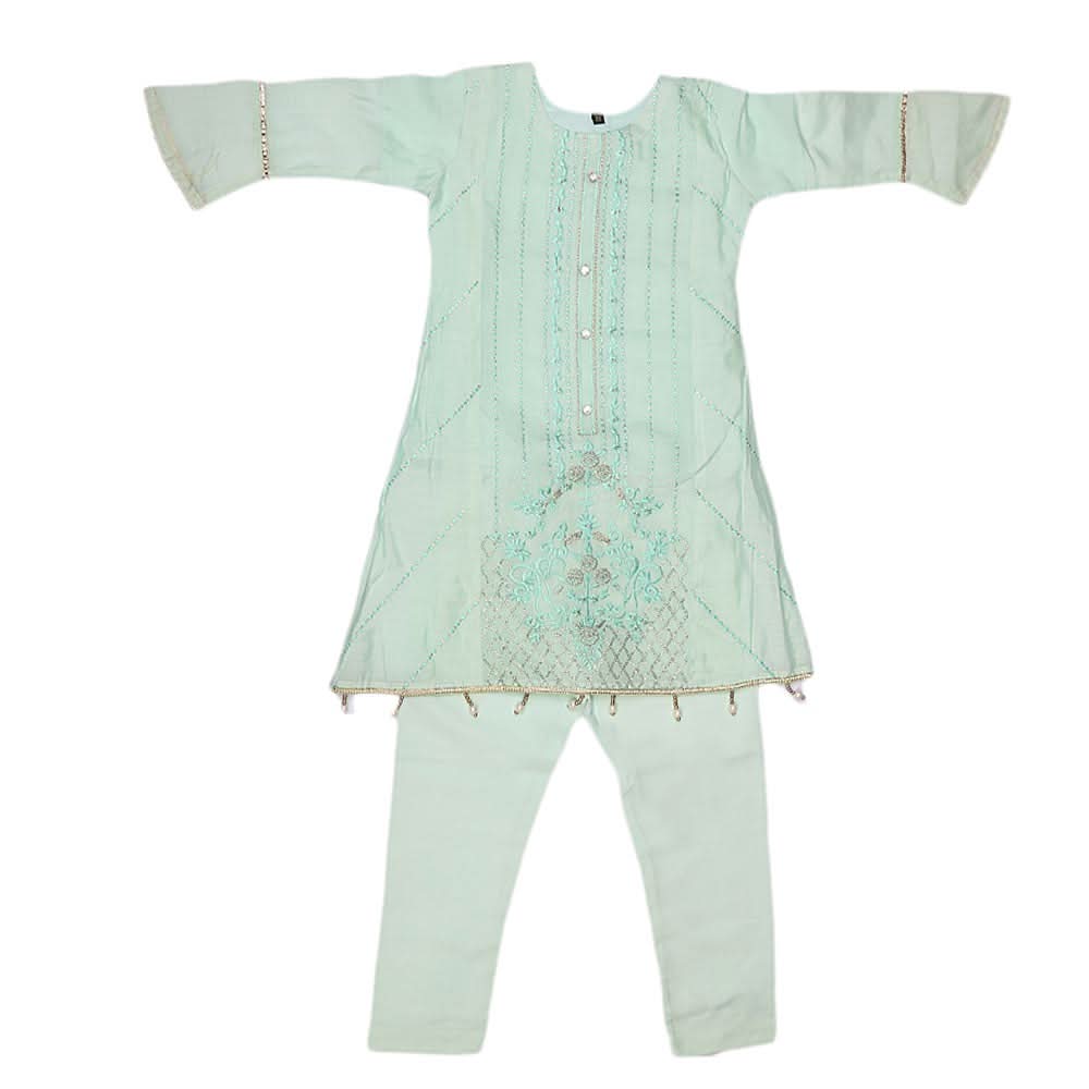 Girls Embroidered Fancy Suit 3 Pcs - Light Green, Kids, Girls Sets And Suits, Chase Value, Chase Value