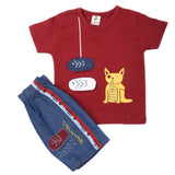 Boys 2 Pcs Suit Half Sleeves - Maroon, Kids, Boys Sets And Suits, Chase Value, Chase Value